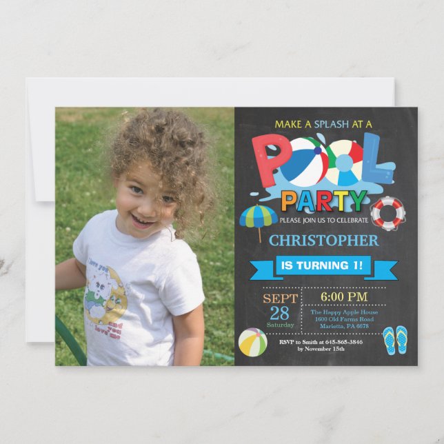 Invitation de la fête de la piscine d'été Splish S (Devant)