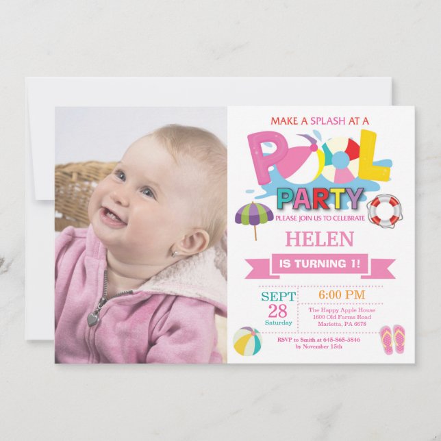 Invitation de la fête de la piscine d'été Splish S (Devant)