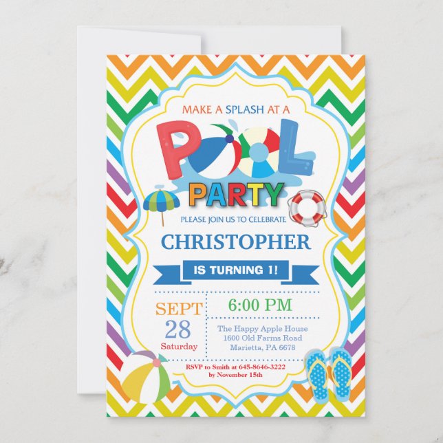 Invitation de la fête de la piscine Été Splish Spl (Devant)