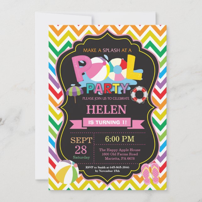 Invitation de la fête de la piscine Été Splish Spl (Devant)