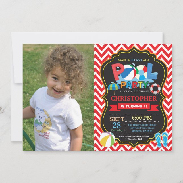 Invitation de la fête de la piscine Red Splish Spl (Devant)