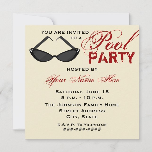 Invitation de la fête de la piscine Retro Cat Eye  (Devant)