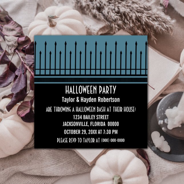 Invitation de la fête de la porte d'Halloween éffr (Spooky Halloween Gate Party Invite - Blue)