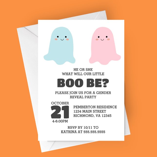 Invitation de la fête de la Révélation de genre Ha (Little Boo Bee Halloween Ghost Themed Gender Reveal Party Invitation)
