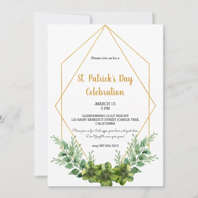 Invitation de la fête de la Saint Patrick - Carte  (Devant)