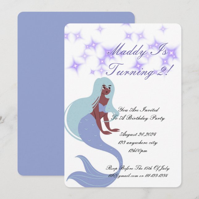 Invitation de la Fête de la Sirène pour les filles (Devant / Derrière)
