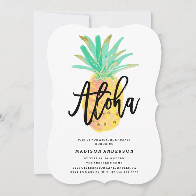 Invitation de la fête de l'ananas Aloha (Devant)