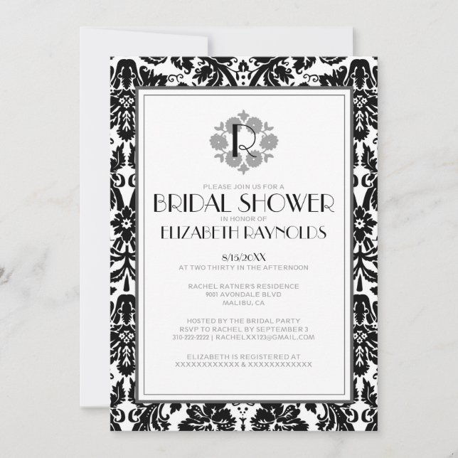 Invitation de la Fête de l'mariée Damask Monogramm (Devant)