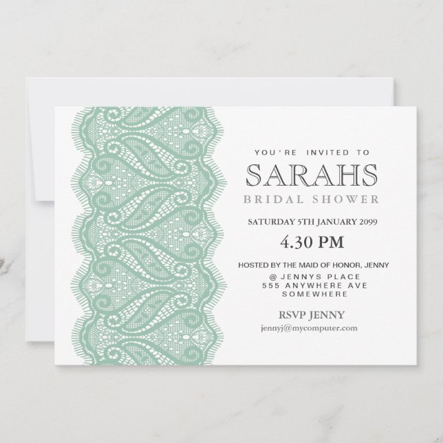 Invitation de la Fête de l'mariée White with Mint  (Devant)