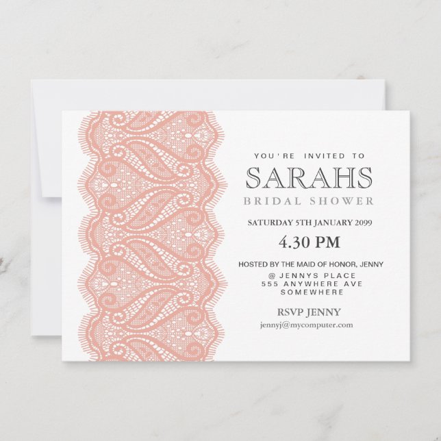 Invitation de la Fête de l'mariée White with Peach (Devant)