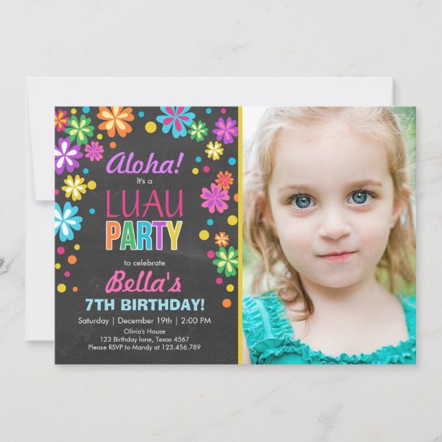 Invitation de la fête de Luau Anniversaire tropica (Devant)