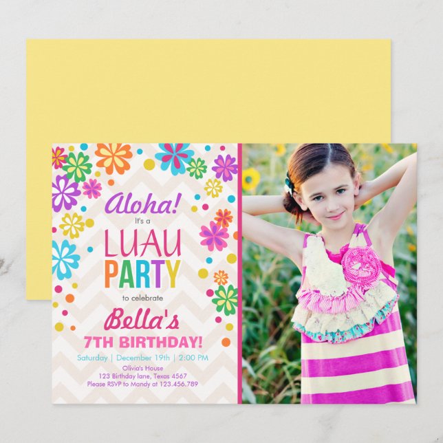 Invitation de la fête de Luau Anniversaire tropica (Devant / Derrière)