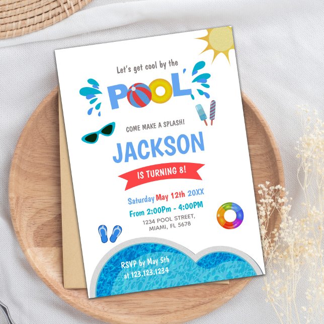 Invitation de la fête de natation d'été Cool modif (Blue sunglass Pool Birthday Invitations)