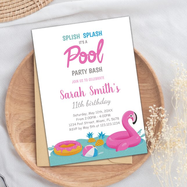 Invitation de la Fête de natation d'été Tropical (Pink Flamingo Pool Birthday Invitations)