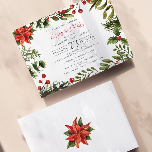 Invitation de la fête de Noël (Botanical Engagement Party Christmas Invitation)