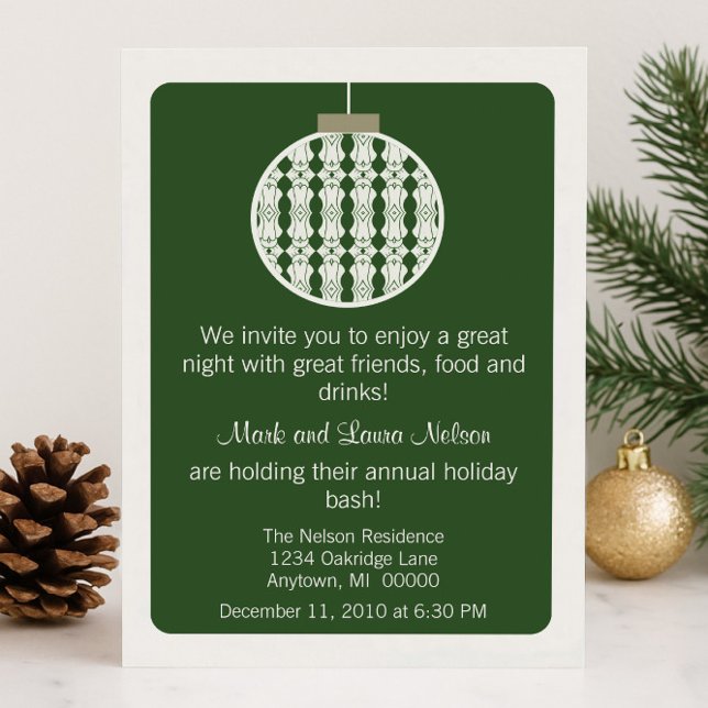 Invitation de la fête de Noël Art Déco, Vert (Green Art Deco Ornament Christmas Party Invitation)