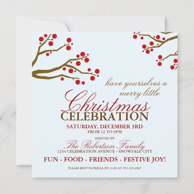 Invitation de la fête de Noël des baies rouges (Devant)