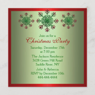 Invitation de la fête de Noël Red & Green Snowflak