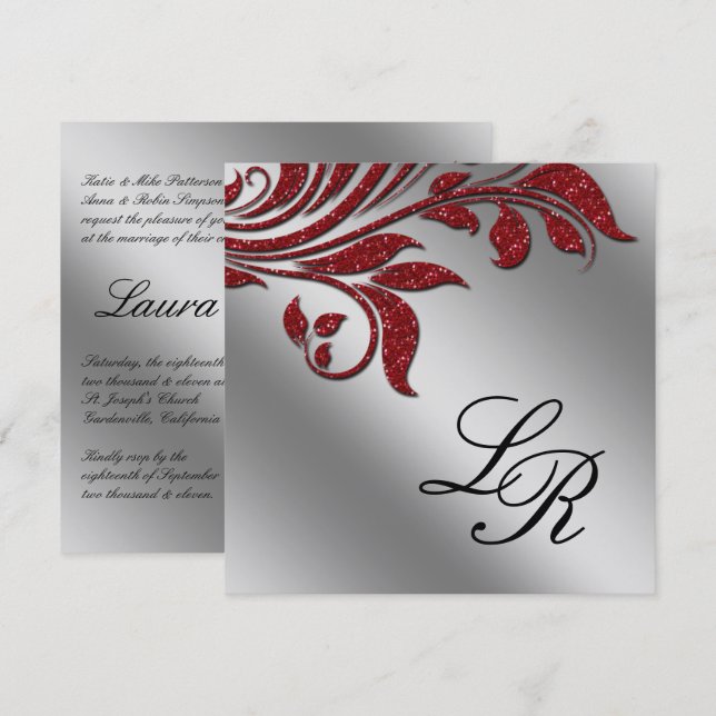 Invitation de la fête de Noël Sparkle Leaf Red Sil (Devant / Derrière)