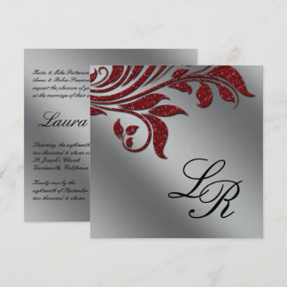 Invitation de la fête de Noël Sparkle Leaf Red Sil