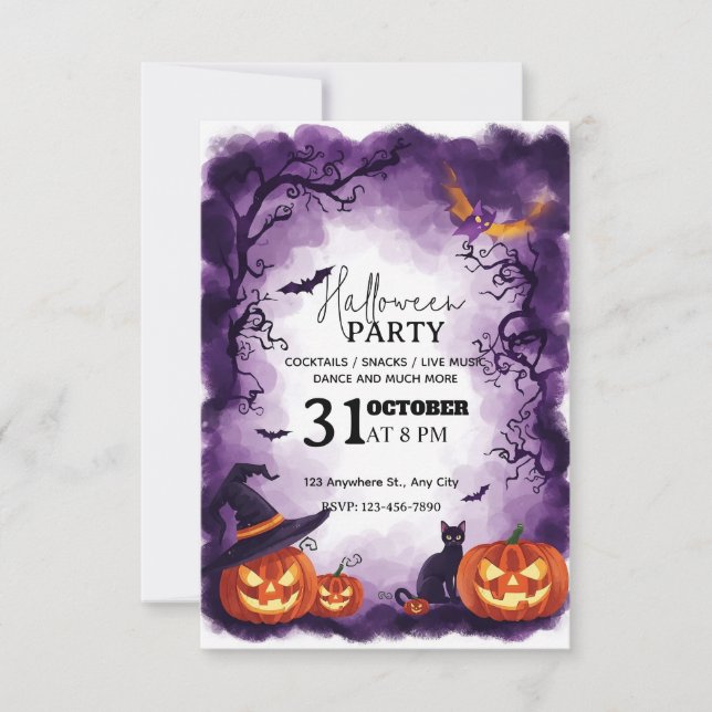 Invitation de la fête de nuit d'Halloween magique (Devant)