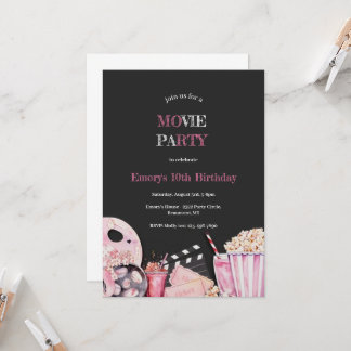 INVITATION DE LA FÊTE DE NUIT POUR FILLE ROSE