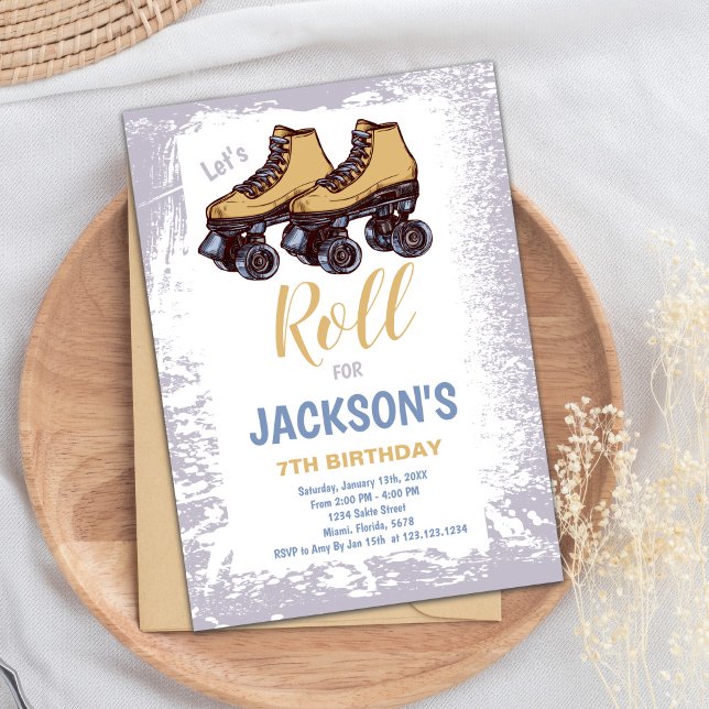 Invitation de la fête de patinage bleu modifiable (Boy Skating Birthday Invitations)