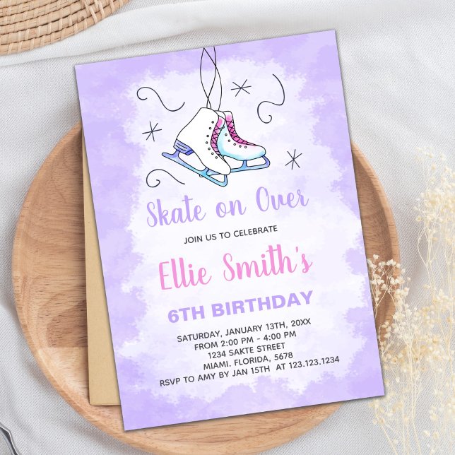 Invitation de la fête de patinage d'hiver pour fil (Purple Ice Skating Birthday Invitations)