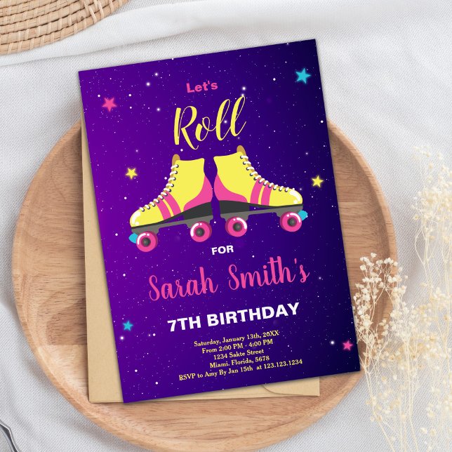 Invitation de la fête de patinage pour filles édit (Pink Roller birthday invitations)