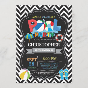 Invitation de la fête de piscine Black Splish Spla