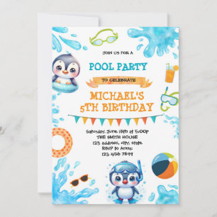Invitation de la fête de piscine de pingouin