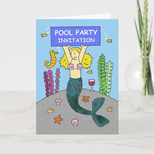 Invitation de la fête de piscine mignonne sirène (Devant)