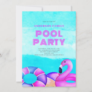 Invitation de la fête de piscine rose