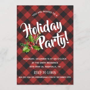 Invitation de la Fête de Plaid de Buffalo Rouge et