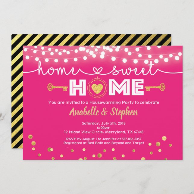 Invitation de la fête de réchauffement chaud rose  (Devant / Derrière)