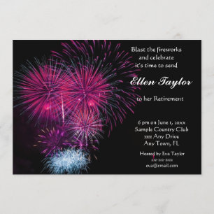 Invitation de la fête de retraite Pink Fireworks
