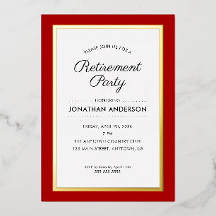 Invitation de la fête de retraite Red et Gold Foil