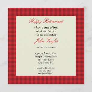 Invitation de la fête de retraite Red Plaid