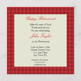 Invitation de la fête de retraite Red Plaid