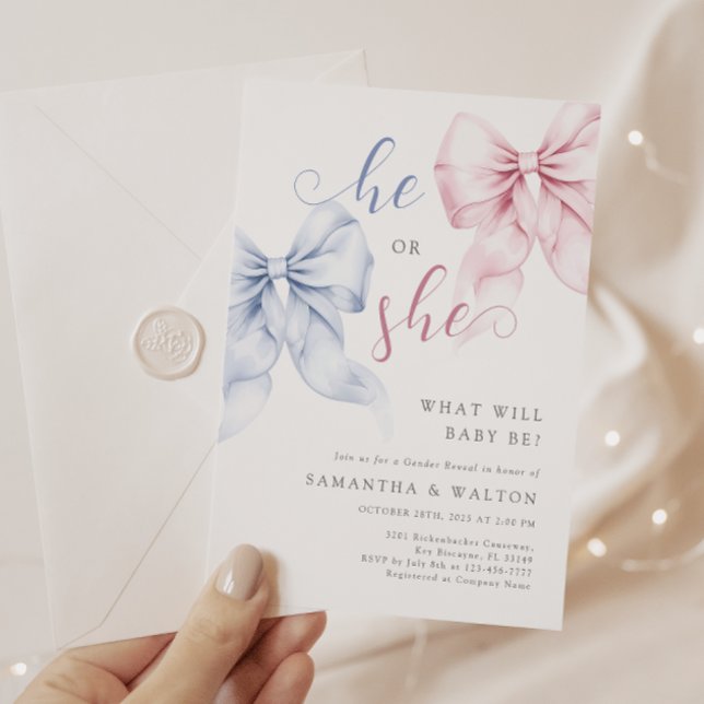 Invitation de la fête de révélation de genre Bows (Créateur téléchargé)