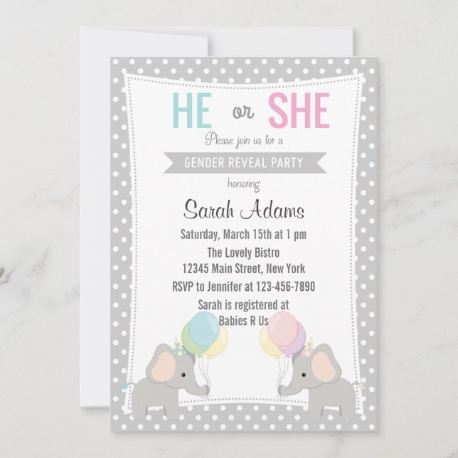 Invitation de la fête de révélation de genre Eleph (Devant)