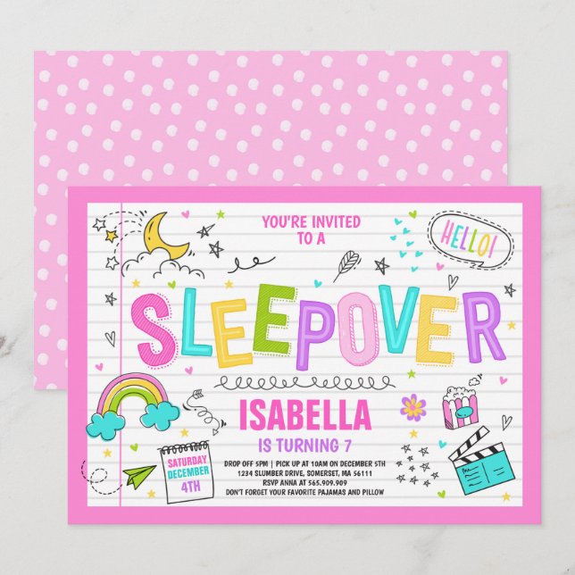 Invitation de la fête de Sleepover du Pajama de St (Devant / Derrière)