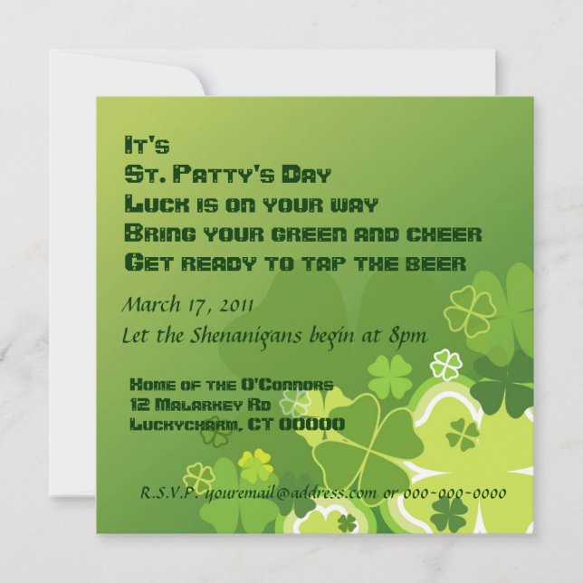 Invitation de la fête de St. Patty (Devant)