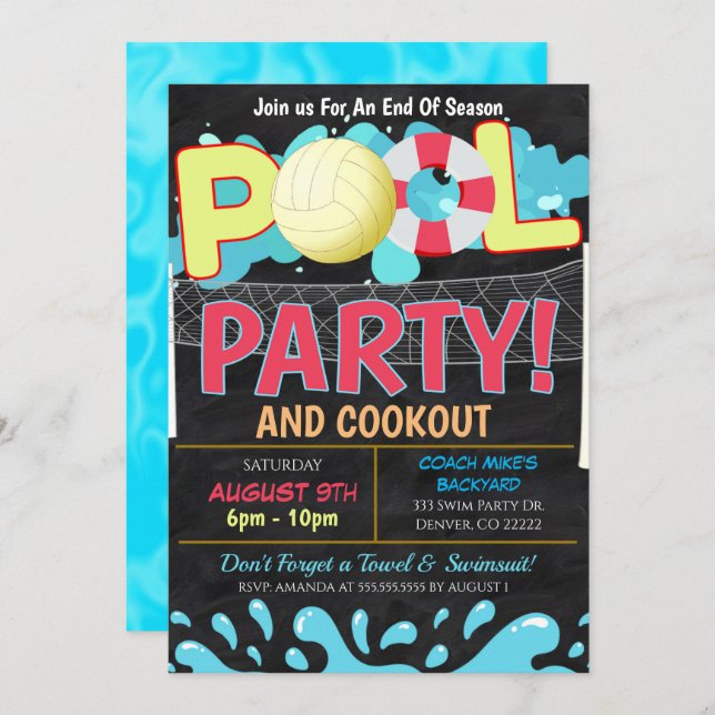 Invitation de la fête de volley-ball de piscine d' (Devant / Derrière)