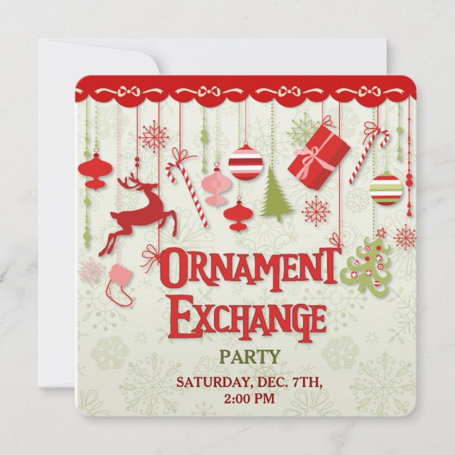Invitation de la fête d'échange d'ornement de Noël (Devant)