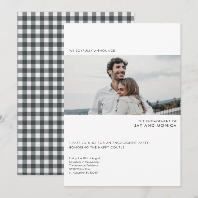 Invitation de la Fête d'engagement photo simple et (Devant / Derrière)
