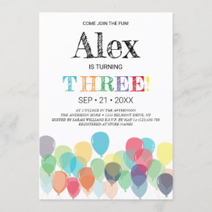 Invitation de la fête des ballons d'anniversaire