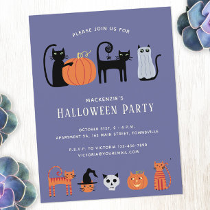 Invitation de la fête des chats d'Halloween