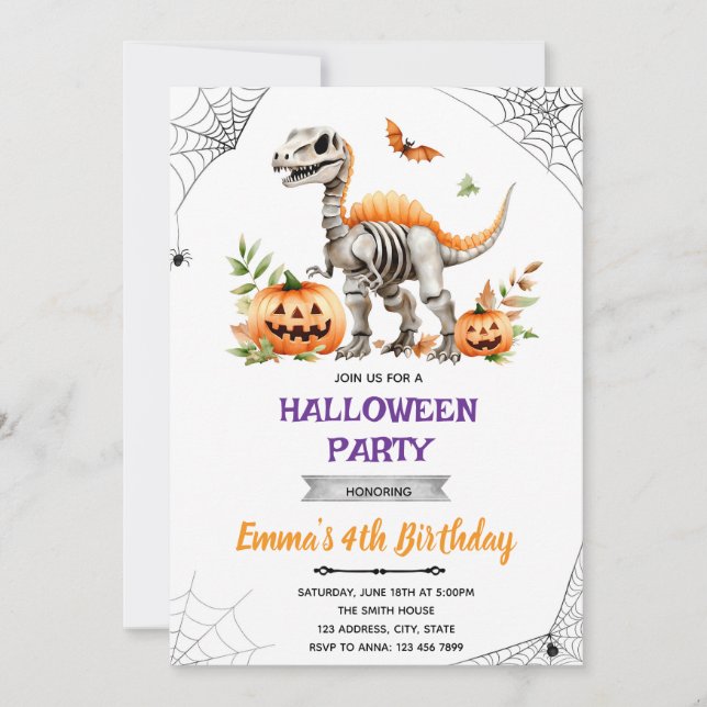 Invitation de la fête des dinosaures d'Halloween (Devant)