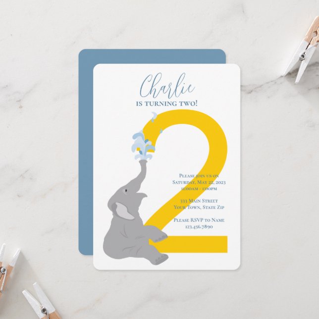 Invitation de la fête des éléphants gris modernes  (Devant/Arrière en situation)